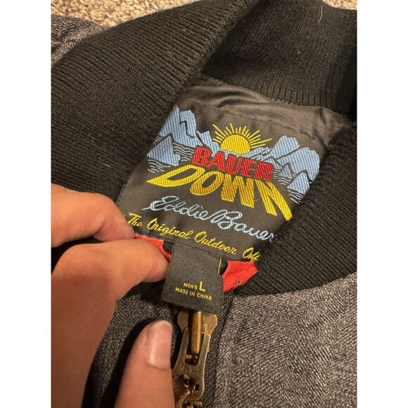 Eddie Bauer 1936 Skyliner Model Down Jacket Men's Size Large Gray Quilted Zip - Picture 5 of 6